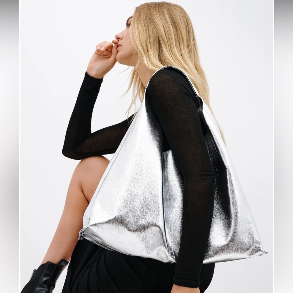 NEW Marcella NYC leather silver bag